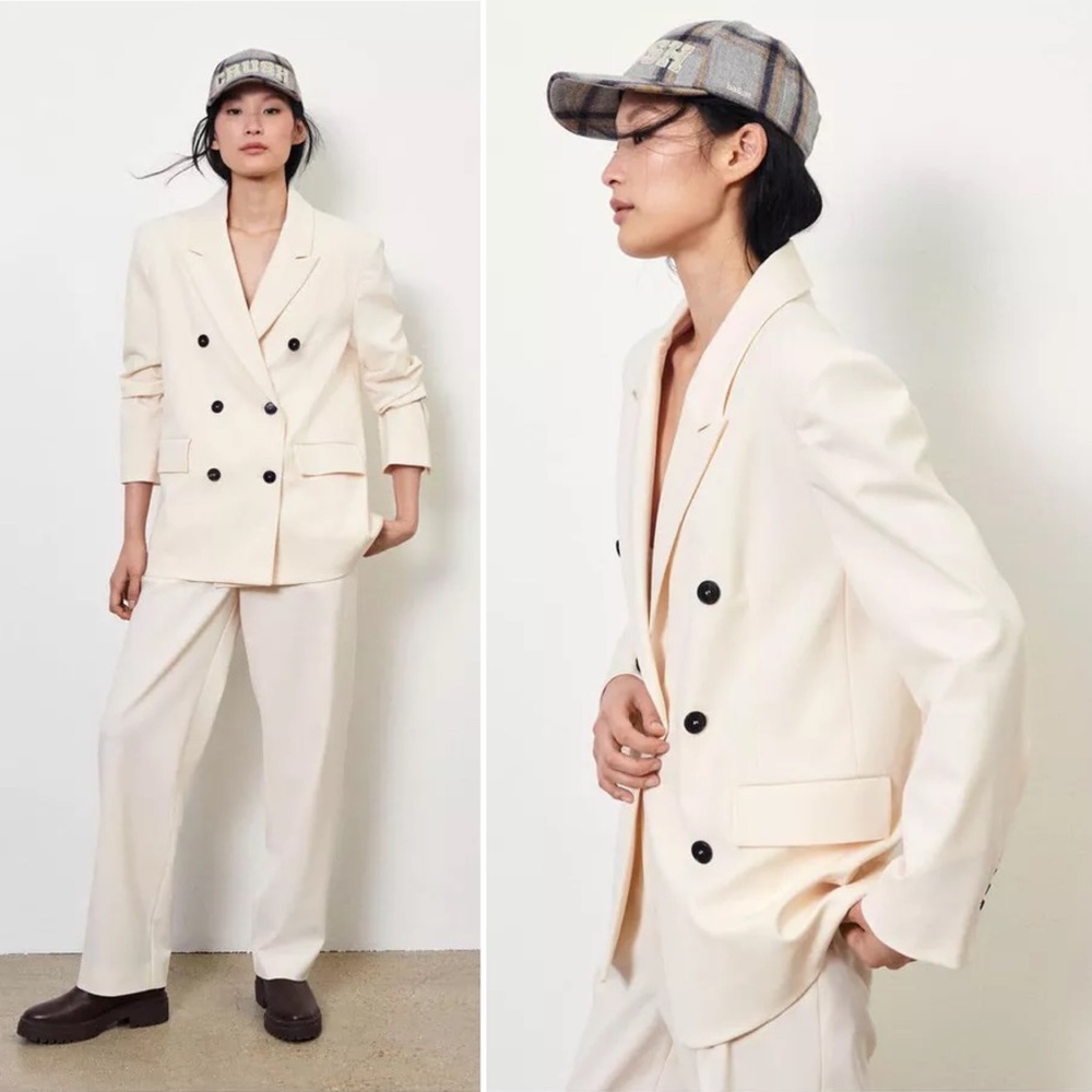 BA&SH Emna Oversized Double Breasted Ecru Blazer Lady Jacket Size XS